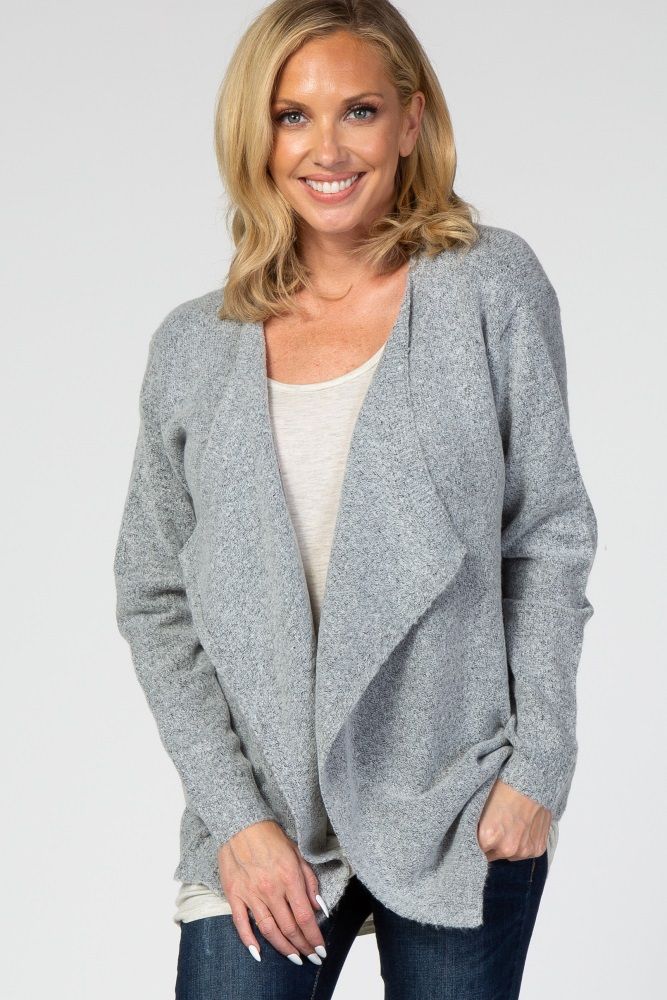 Heather Grey Solid Draped Long Sleeve Cardigan | PinkBlush Maternity