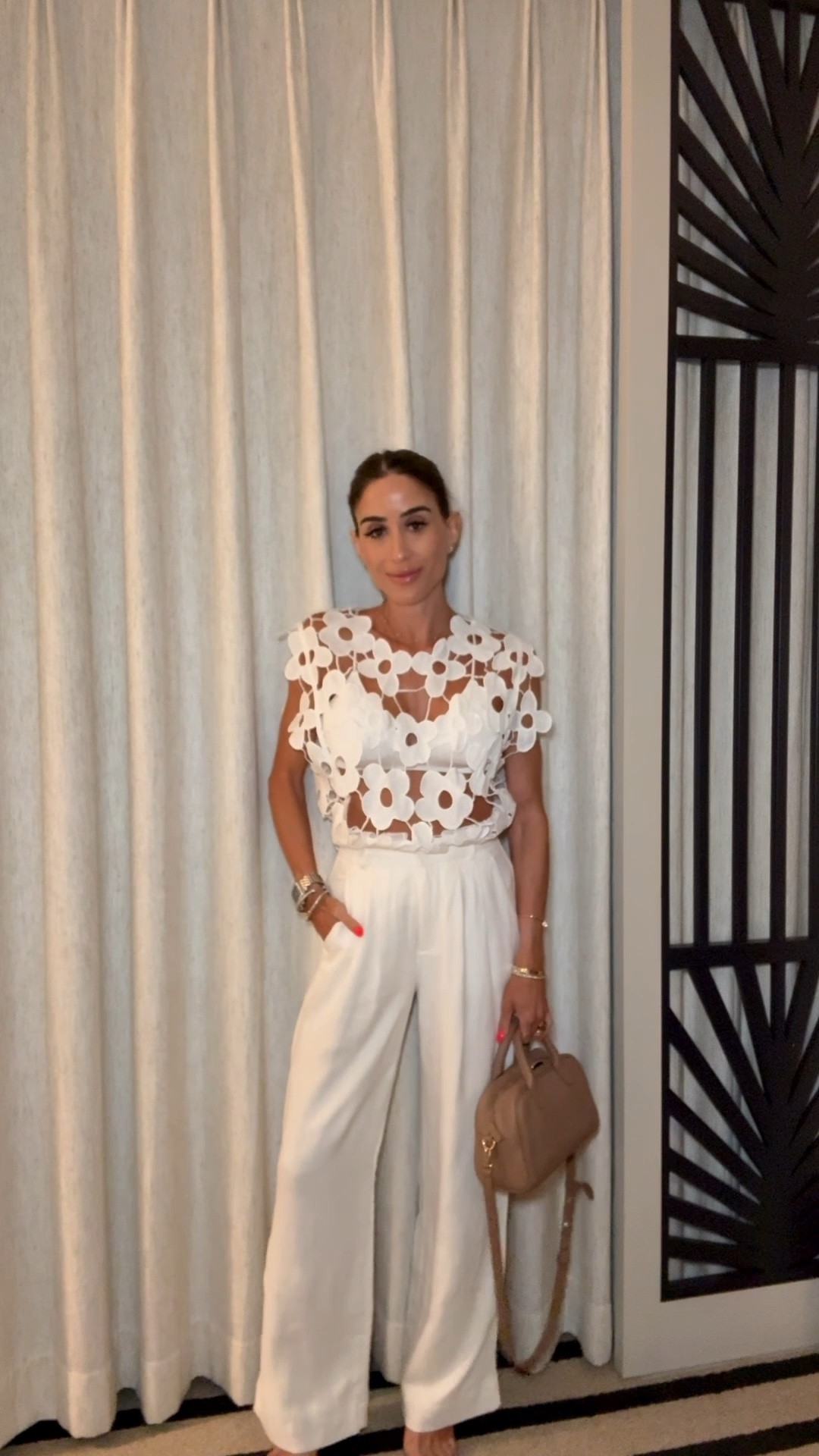 High end looking chic knit top with white linen pants petite friendly size 23 short 
Vacation outfit idea 

#LTKPetite #LTKSaleAlert #LTKSeasonal