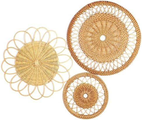 IWALYA Wall Basket Decor Set- 3 Pieces Flat Woven Baskets Great for Boho Wall Decor and Rattan Wa... | Amazon (US)