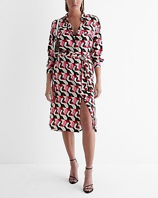 Printed Tie Waist Midi Shirt Dress | Express