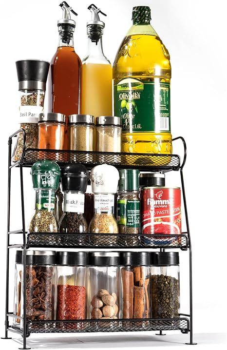 Spice Rack Organizer for Countertop and Cabinet, MRINDA 3-Tier Foldable Storage Shelf for Kitchen... | Amazon (US)