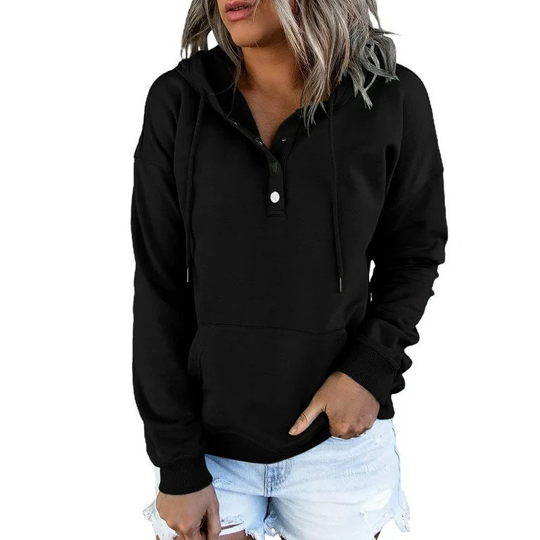 MOSHU Half Boutton Womens Hoodies Drawstring Hooded Sweatshirts for Woman With Pocket | Walmart (US)
