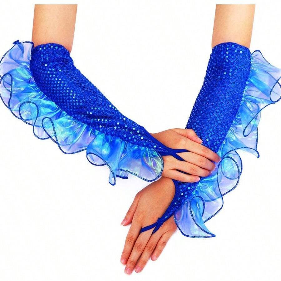 Warm GlovesFingerless Mermaid Sequin Gloves Long Tulle Arm Sleeves For Women And GirlsS0007 | SHEIN
