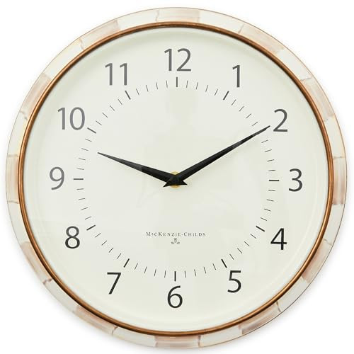 MACKENZIE-CHILDS Wall Clock, Decorative Enamel Clock for Kitchen and Living Room, Brown-and-White Mocha Check | Amazon (US)