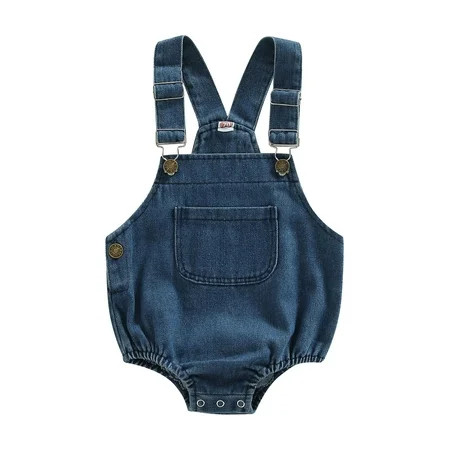 BeQeuewll Newborn Baby Boys Girls Denim Romper Overalls Straps Button Sleeveless One Piece Bodysuit Short Jeans Jumpsuit Outfits | Walmart (US)