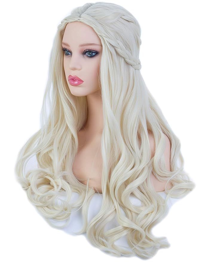 Angelaicos Women's Long Wavy Blonde Wig Halloween Costume Cosplay Party Braids Wigs | Amazon (US)
