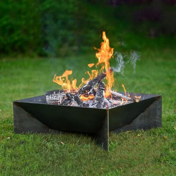 The Fin Fire Pit 30" - Steel Modern Metal bowl firepit cover Square Fire Ring Home Decor Outdoor | Etsy (US)
