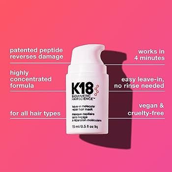 K18 Biomimetic Hairscience Mini Leave-In Molecular Repair Hair Mask 0.5 oz/ 15 mL | Amazon (US)