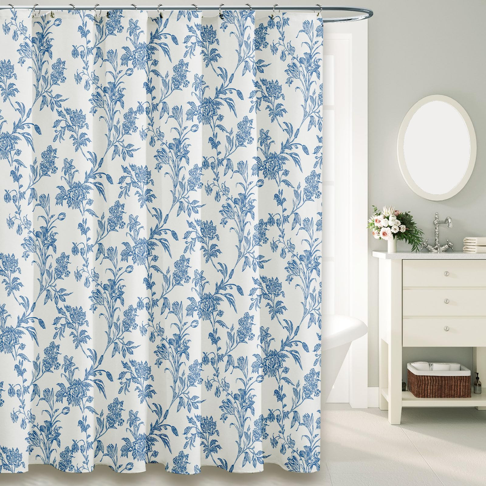 Blue Shower Curtain Floral Cotton Cottagecore Shower Curtain for Bathroom 72" W x 72" L | Amazon (US)