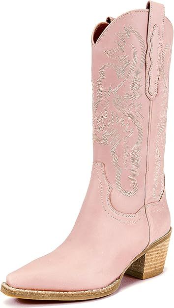 MUCCCUTE Women's Cowgirl Boots Embroidered Cowboy Boots Chunky Block Heel Western Boots Vintage W... | Amazon (US)