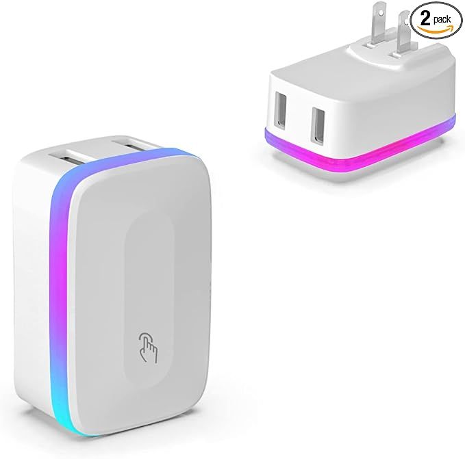 LED Night Light with Travel Adapter Wall Charger, RGB Hue Night Light with 2 USB, Night Lights Pe... | Amazon (US)