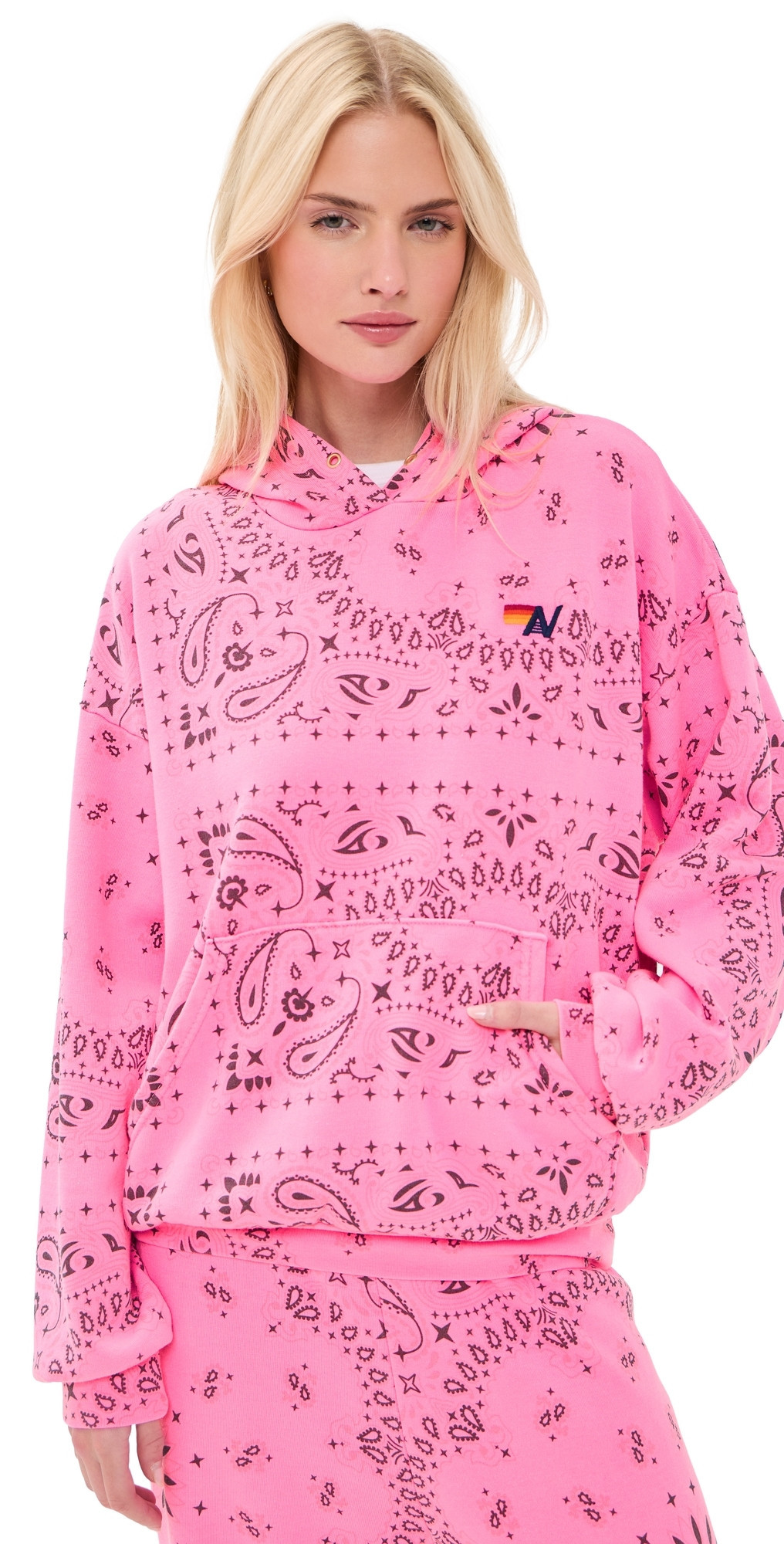 Aviator Nation Relaxed Bandana Pullover Hoodie Neon Pink XS | Shopbop