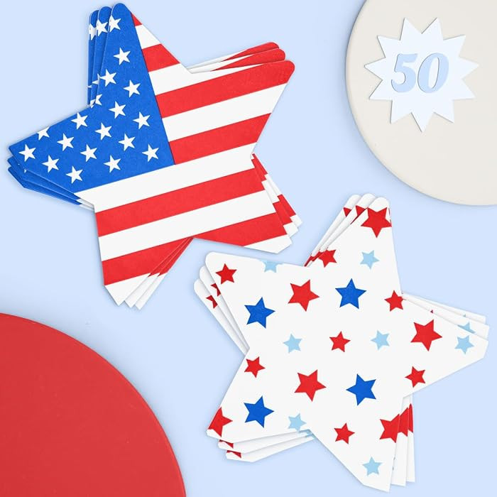 xo, Fetti Fourth of July Star Napkins - 3-ply, 50 pcs | USA Party Favors, American Flag Party Supplies, 4th of July Decorations, Stars and Stripes Decor, Red White and Blue Merica Decor, Olympic Theme | Amazon (US)