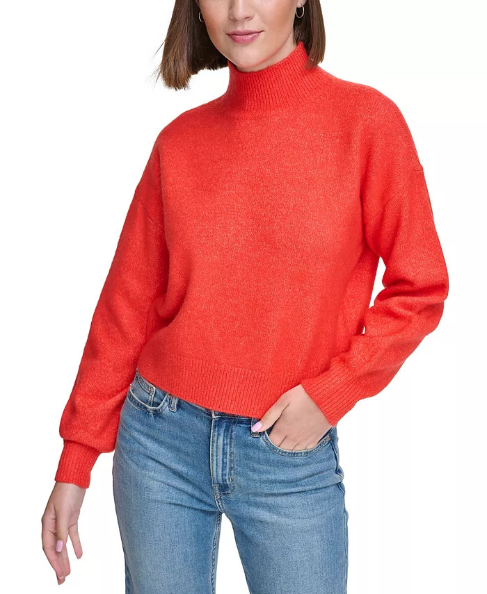 Calvin Klein Jeans Women's Boxy Cropped Long Sleeve Mock Neck Sweater - Macy's | Macy's