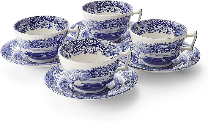 Spode Blue Italian Teacup and Saucer, Set of 4 | Amazon (US)