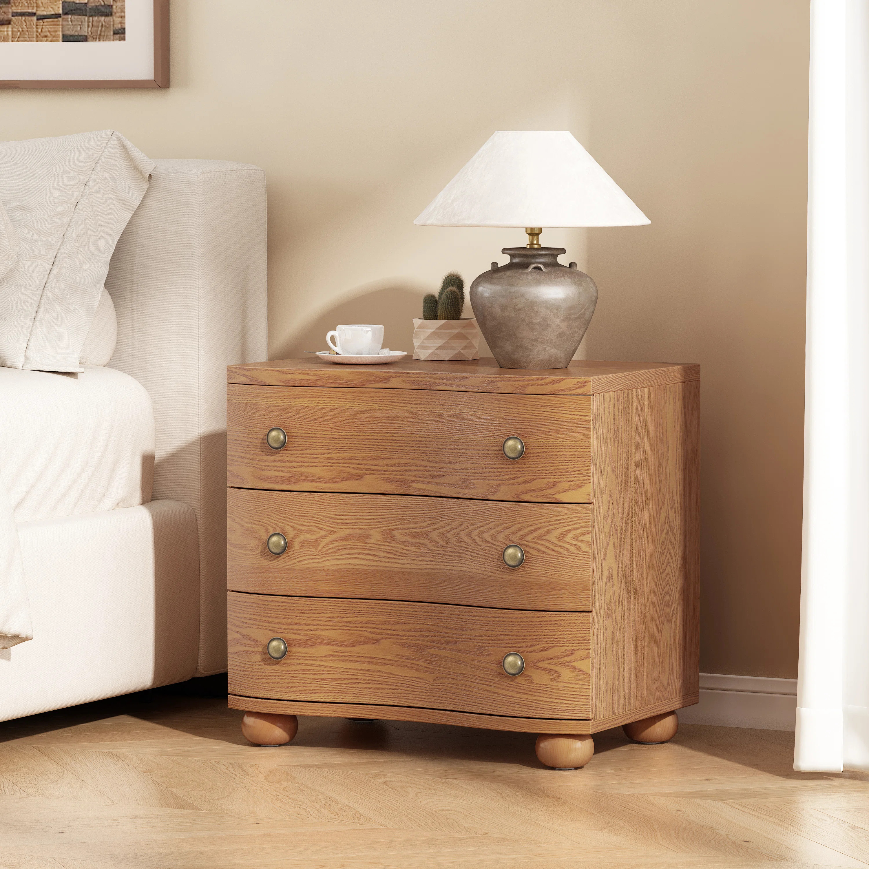 Annora Modern 3-Drawer Nightstand with Curved Drawer Fronts & Roller Glides | Wayfair North America