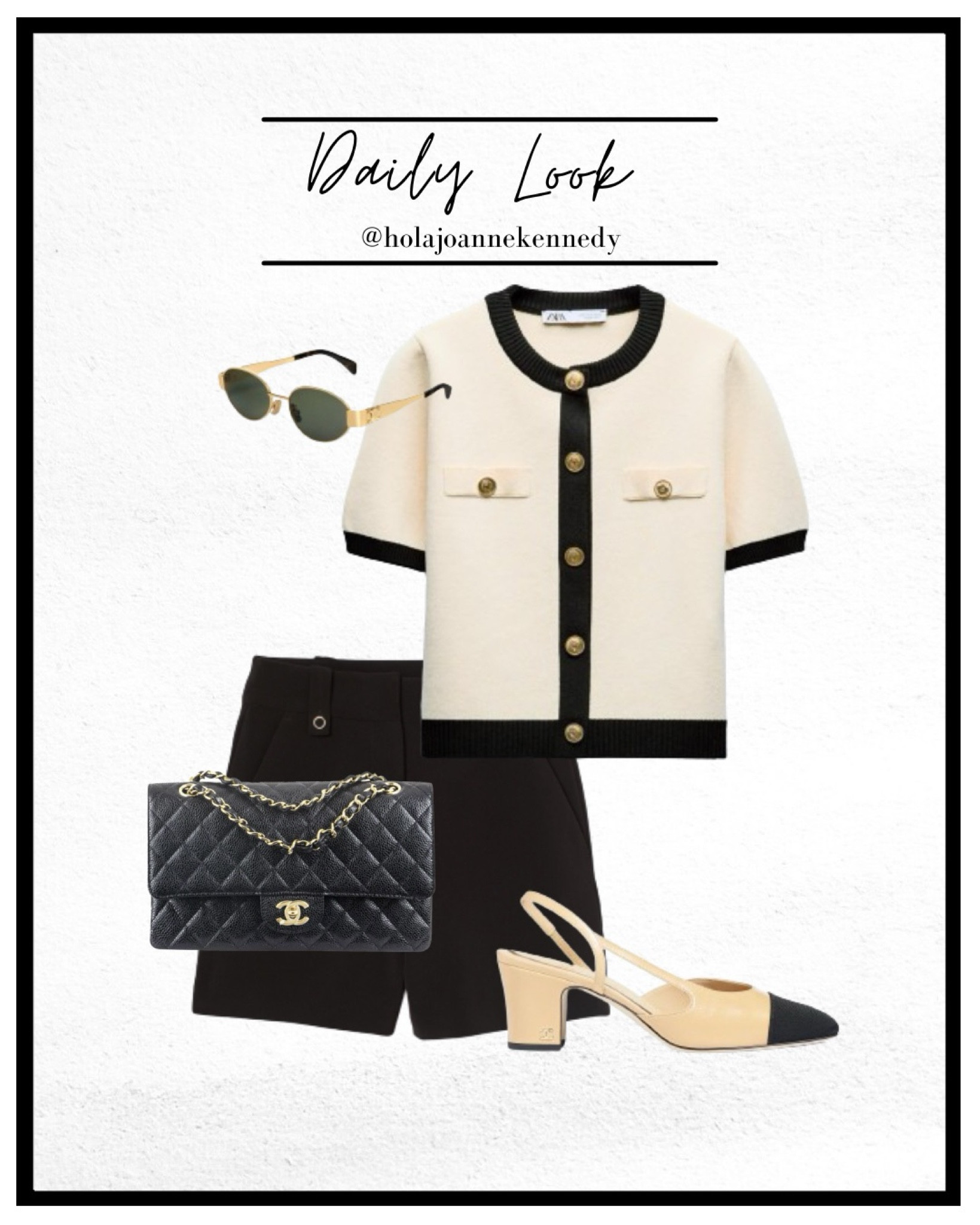 Contrast knit, short sleeved knit cardigan, black tailored shorts, contrast sling backs, neutral outfit idea, monochrome outfit, old money outfit idea, aviator sunglasses, celine style sunglasses, zara knit 

Cardigan - Zara - 1822/006 

#LTKuk #LTKstyletip #LTKeurope
