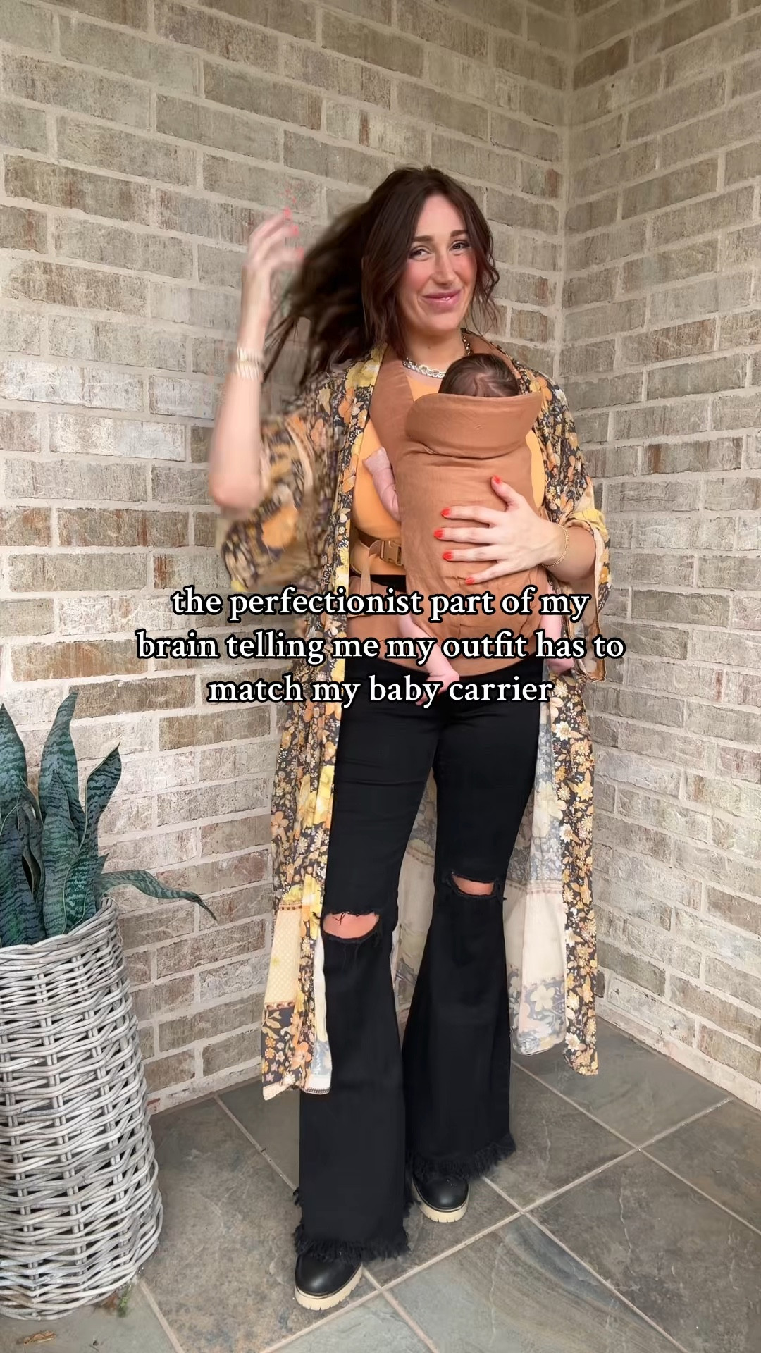 Jeans are willow boutique, duster is old from free people & orange tank is Amazon 