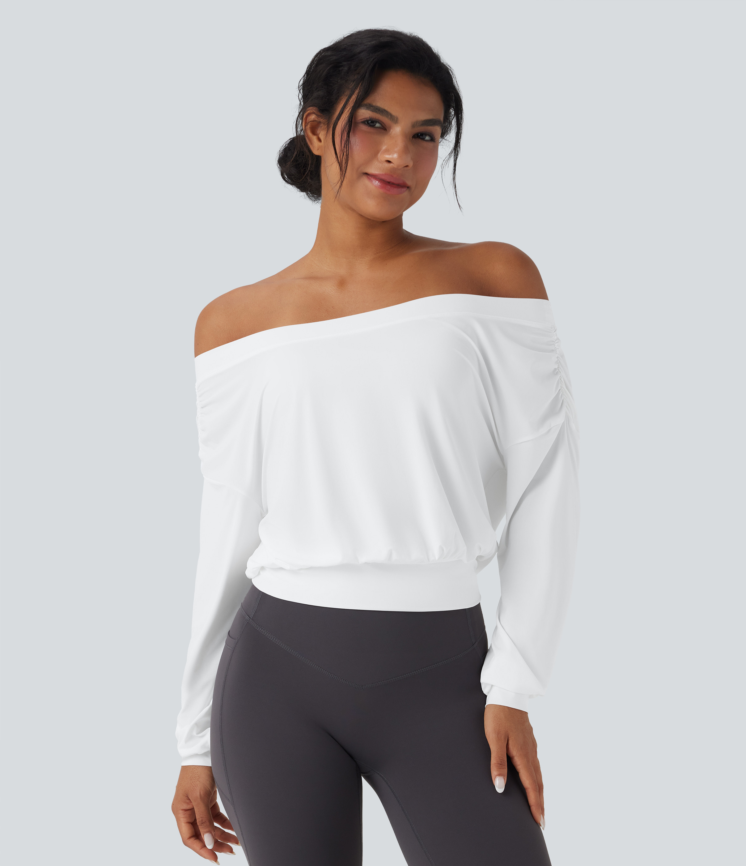 Halara Off-shoulder Oversize Quick Dry Yoga Sports Top - White - S | HALARA