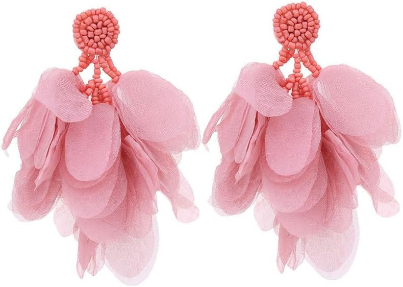 Bohemian Flower Drop Dangle Earrings Vintage Handmade Chiffon Floral Long Tassel Earrings Exagger... | Amazon (US)