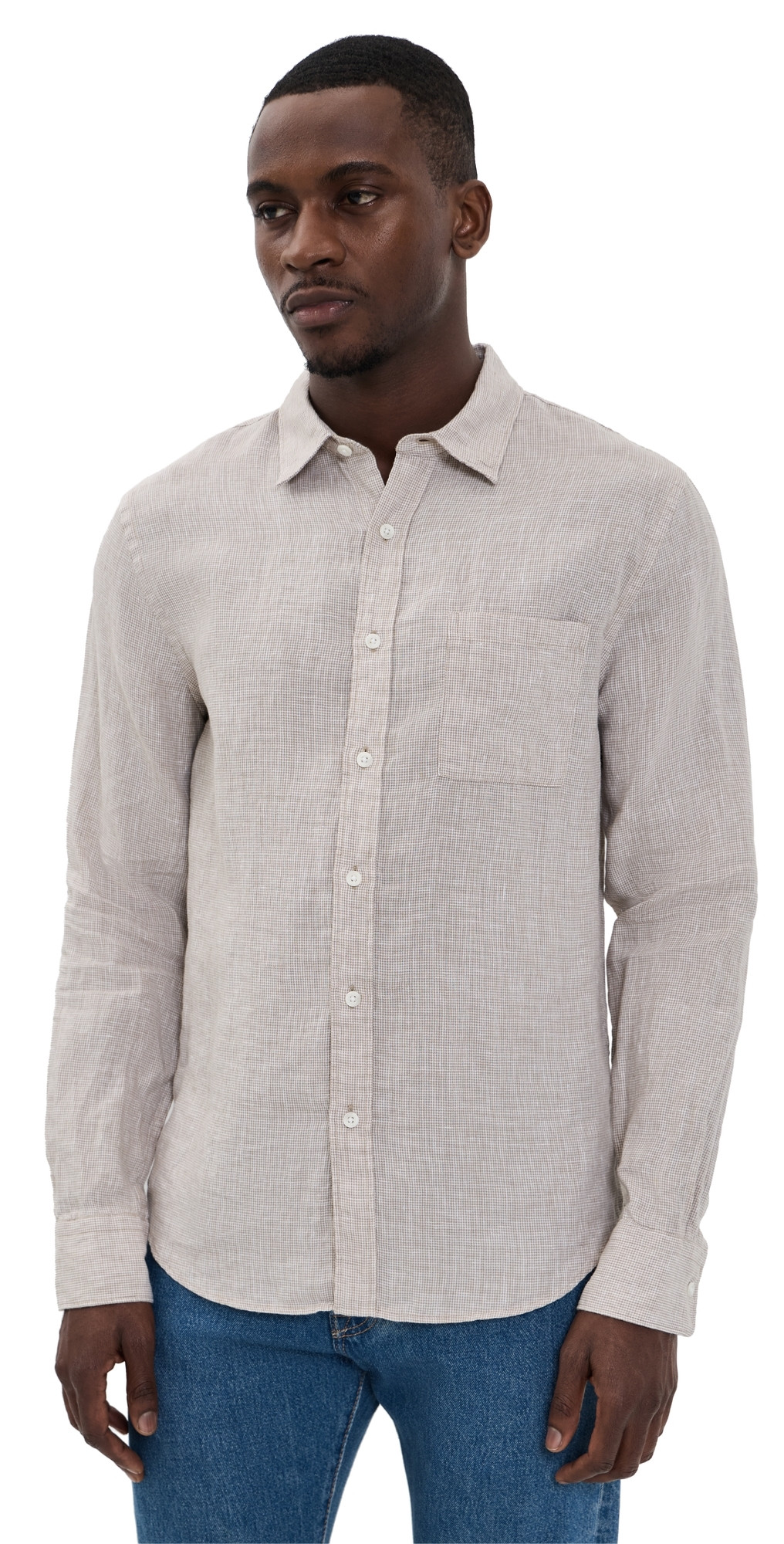 Vince Classic Fit Long Sleeve Shirt Teak/Optic White S | Shopbop