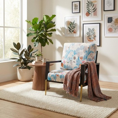 FurnitureR Floral Upholstered Accent Chair with Metal Legs, Modern Printed Lounge Armchair for Living Room, Bedroom or Reading Corner | Target