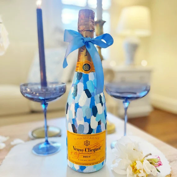 Hand-painted Veuve Champagne Bottle - Etsy | Etsy (US)