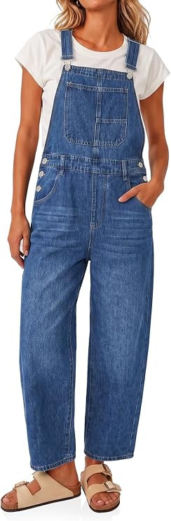 Flowyair Womens Bib Denim Overalls Barrel Adjustable Straps Jean Jumpsuit | Summer Jumpsuits, Bag... | Amazon (US)