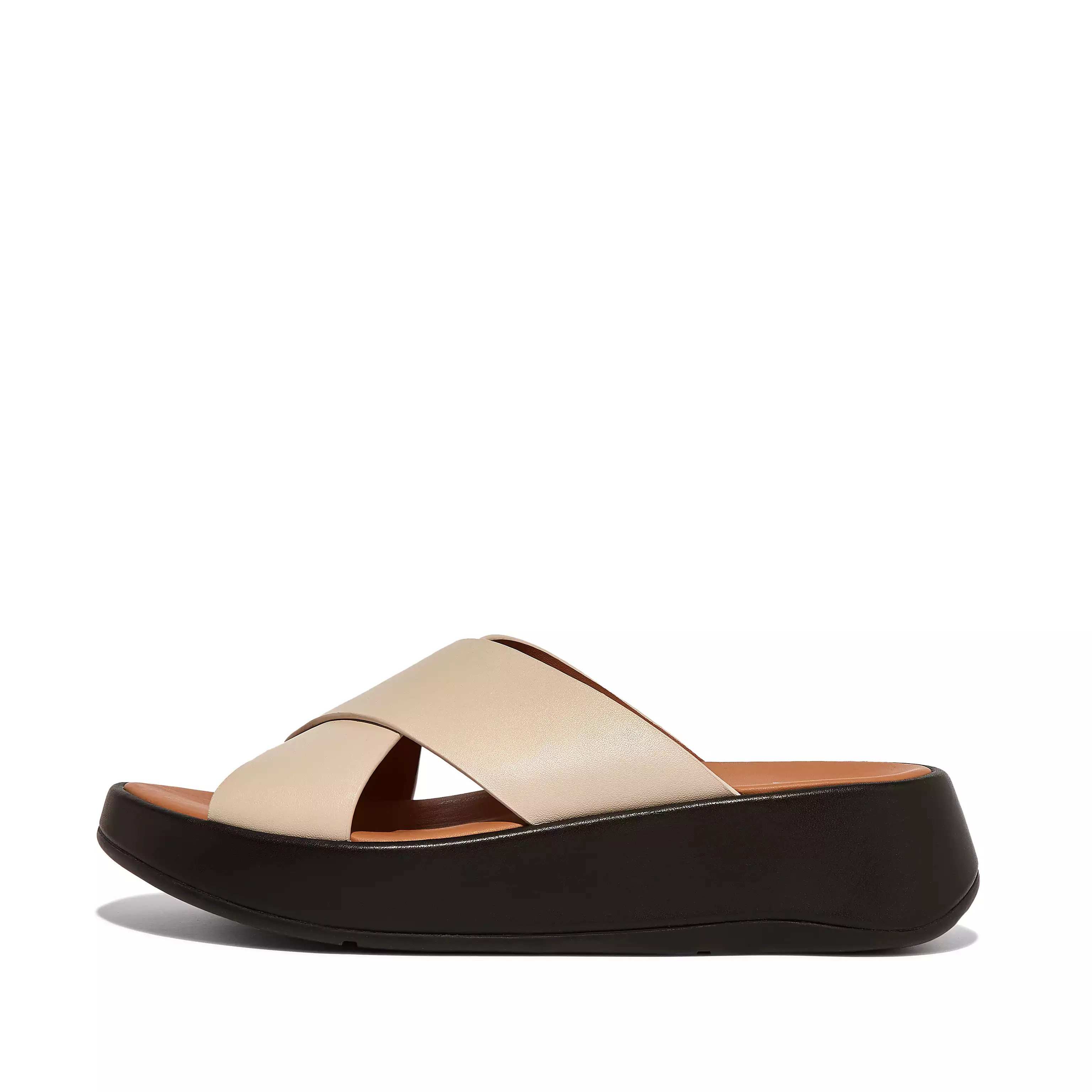 F-MODE Luxe Leather Flatform Cross Slides | FitFlop (US)