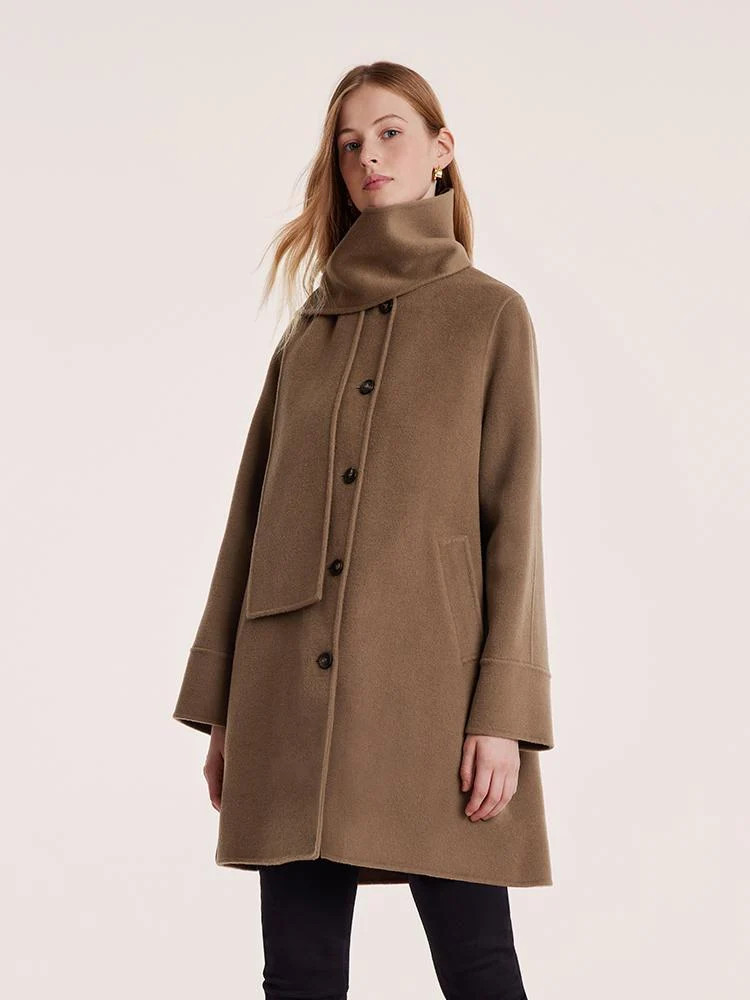 Tencel Wool Double-Faced Coat With Scarf | GOELIA
