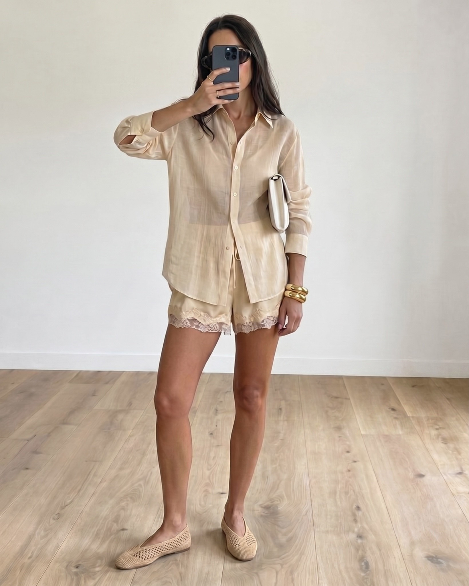 Lace shorts💛

Tags: yellow sheer shirt outfit, yellow lace shorts, raffia ballet flats, cream clutch bag, summer holiday vacation outfit , heatwave look

#LTKuk #LTKsummer #LTKtravel