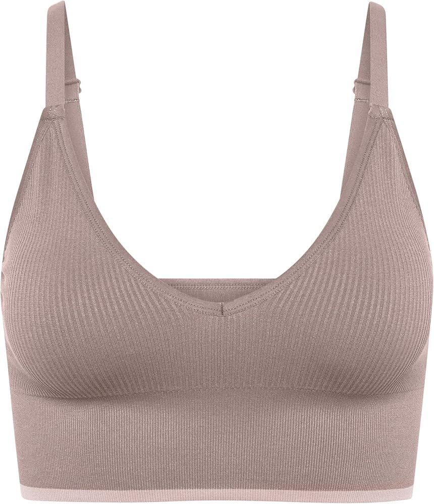 Lounge Rib Triangle Bralette - Ultra-Soft & Lightweight Deep V Ribbed Bralette | Amazon (US)