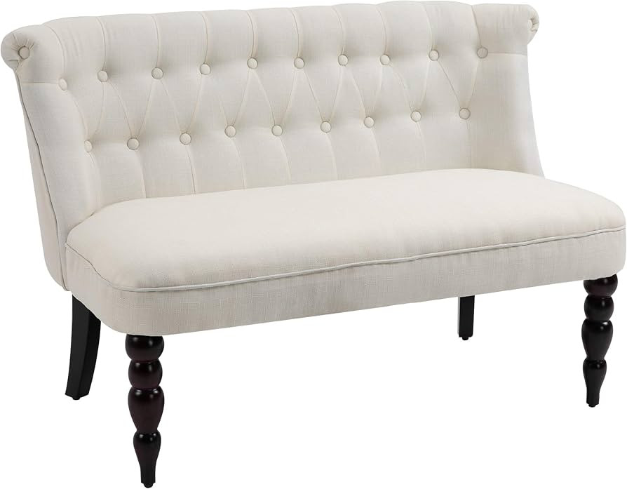 HOMCOM Upholstered Armless Fabric Loveseat with Button Tufted Design for Living Room with Wood Le... | Amazon (US)