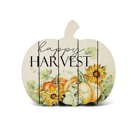 Glitzhome 9.75in.L Happy Harvest Wooden Pumpkin Table Sign - 20648850 | HSN | HSN