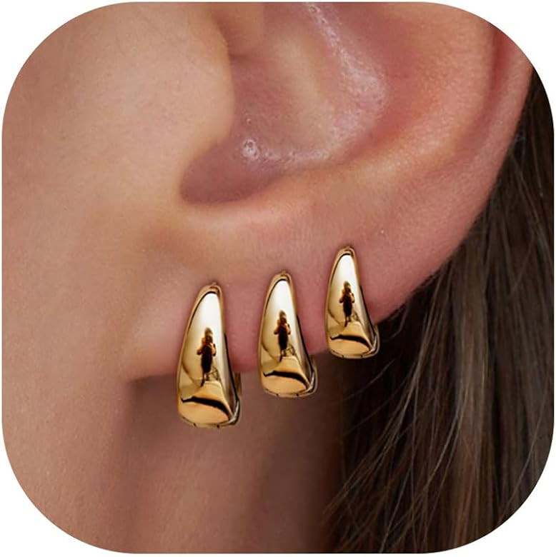 Small Gold Hoop Earrings Set for Women,14K Gold Plated Chunky Gold Huggie Earrings for Women Tren... | Amazon (US)