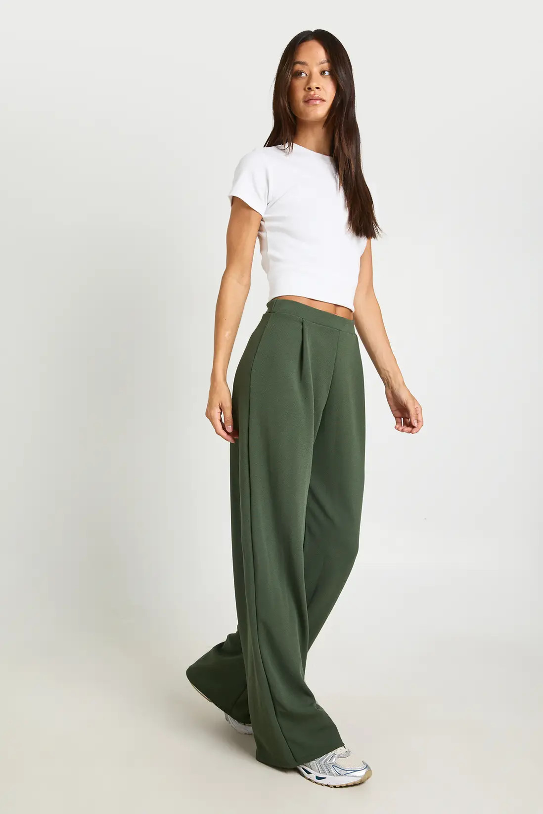 Khaki Tall Basics Wide Leg Trousers | Boohoo USA | boohoo (US & Canada)