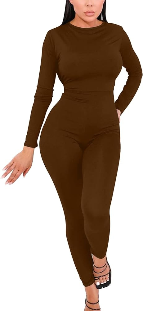 Mizoci Women's Sexy Bodycon Long Sleeve Crewneck Club Outfits One Piece Jumpsuit Romper | Amazon (US)