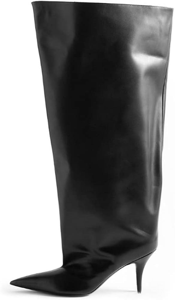 THESHY Women's Pointed Toe High Stiletto Knee High Boots Leather Thigh High Boot Slip on Sexy Fas... | Amazon (US)