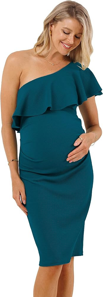 LaClef Women's Maternity Ruffled One Shoulder Side Ruching Dress | Amazon (US)