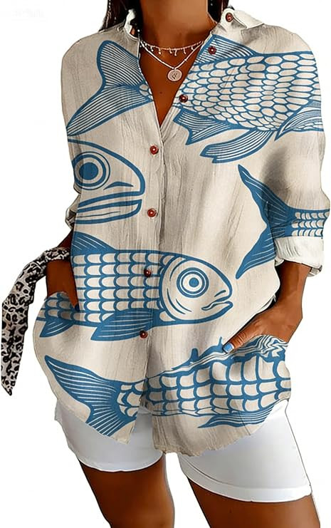 Womens Tops Long Sleeve Shirts Casual Botton Down Floral Printed V Neck Collared Dressy Blouses | Amazon (US)