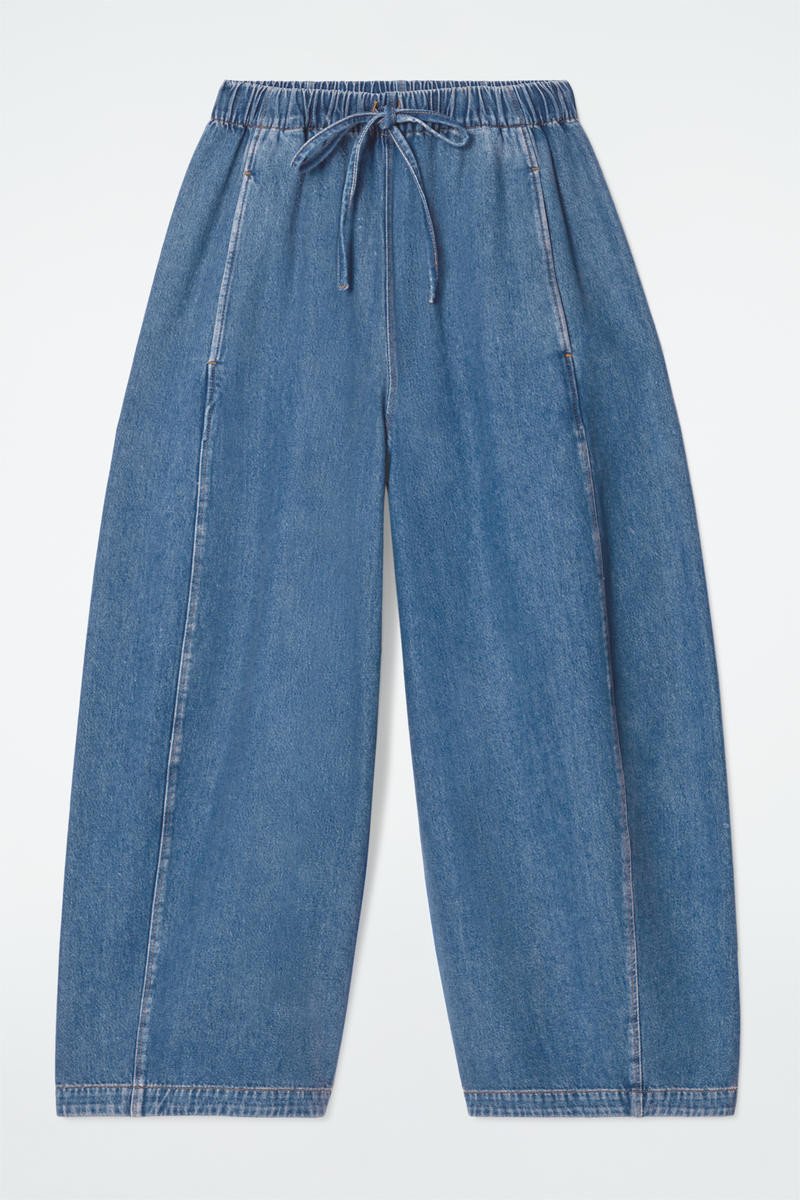 Barrel-Leg Denim Drawstring Trousers in Blue | COS UK