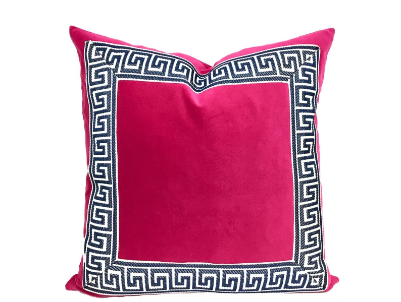 Fuchsia Pink Velvet Pillow Cover with Greek Key Trim - SELECT TRIM COLOR | Etsy (US)