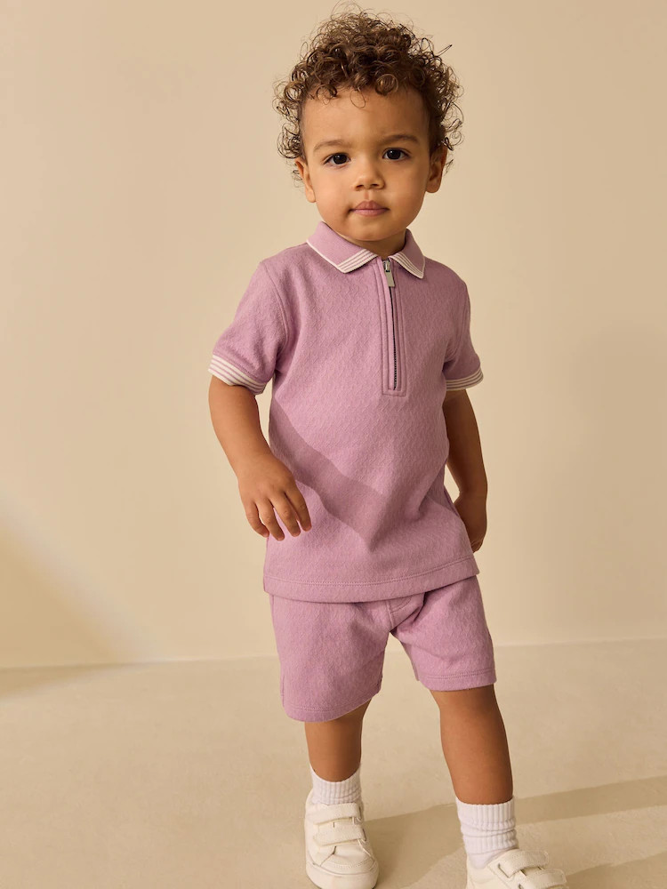 Pink Zip Neck Short Sleeve Polo Shirt And Shorts Set (3mths-7yrs) | Next US