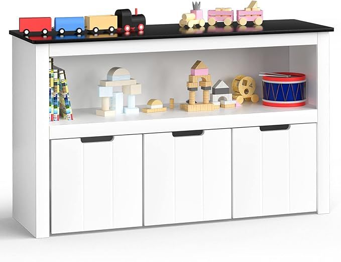 AUXSOUL Toy Storage Organizer Cabinet - Kids' Storage Shelf with Blackboard - 3 Storage Bins with... | Amazon (US)