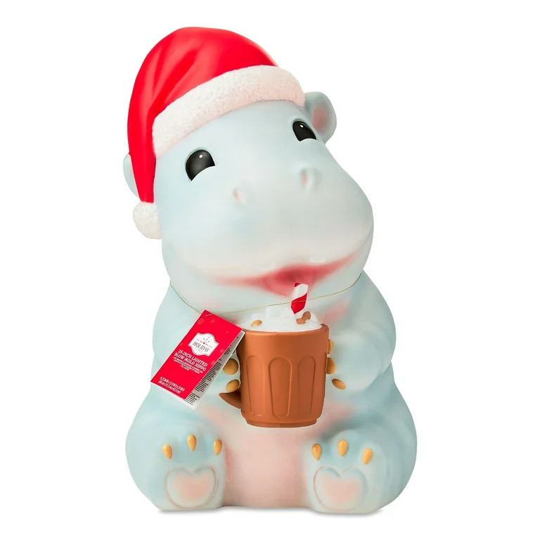 Lighted Blow Mold Hippo Outdoor Christmas Decoration, Multi-Color, 25", by Holiday Time | Walmart (US)