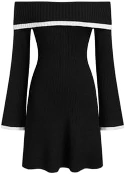 CIDER Womens Sweater Dresses Off The Shoulder Long Sleeve Color Block A Line Mini Dress Fall Part... | Amazon (US)