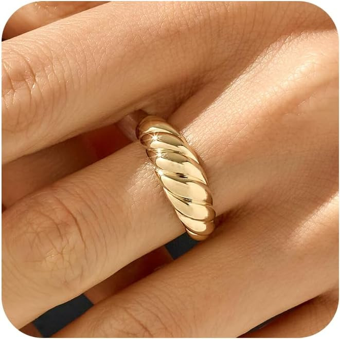JINEAR 18k Gold Plated Croissant Braided Twisted Signet Chunky Dome Ring Stacking Star Band for W... | Amazon (US)