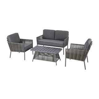 Hampton Bay Tolston 4-Piece Wicker Outdoor Patio Conversation Set with Charcoal Cushions LG19189-... | The Home Depot