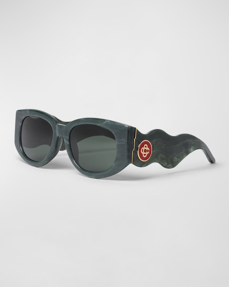 CASABLANCA Wavy Marble Mixed-Media Cat-Eye Sunglasses | Neiman Marcus