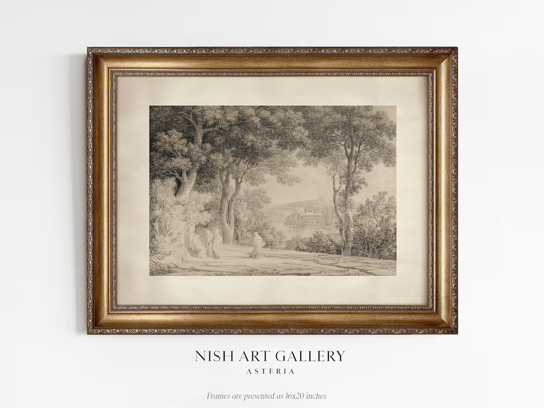 Vintage Art Framed, Tree Sketch, Landscape Drawing, Rustic Farmhouse Decor, Drawing Etching Home ... | Etsy (US)